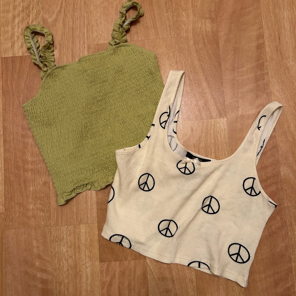 Green and Cream Crop Tops